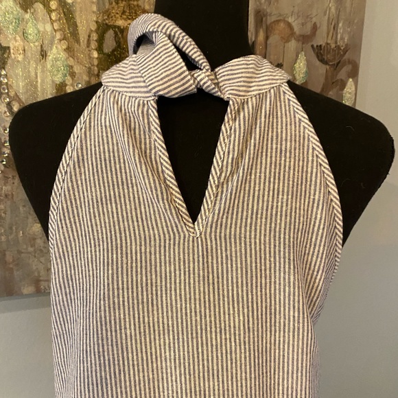 Beautiful EUC Blue & White Pinstriped EST. 1946 Top Tied in Back - Picture 5 of 8